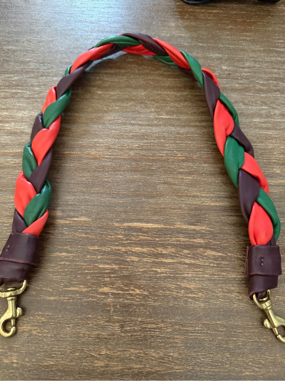 Clare V Braided Red Green Brown Leather Strap with Brass Clips